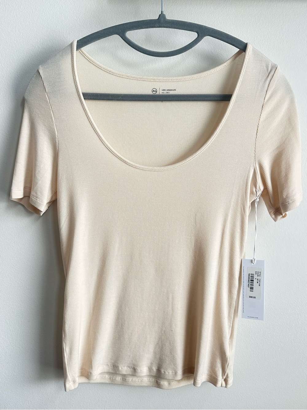 AGOLDE Ribbed Scoop Neck Neutral Beige Short Sleeve Tee Women S Minimalist NWT